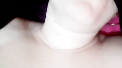 blows her cuckold while big tits leak cum