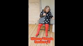 Mistress Victoria Teases you about being her ashtray subby as she smokes