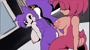 Raunchy lesbian anal&#x1F44C; threeway between Shantae, Amy Rose, and a mouse