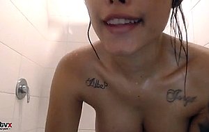 Teen showering her clit