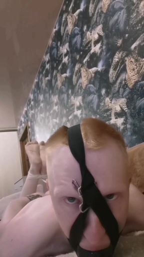 Hogtied Barefoot ballgagged skinny guy by burgular with huge ballgag im mouth