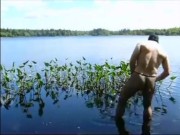 fishnet pantyhose jerk off in lake