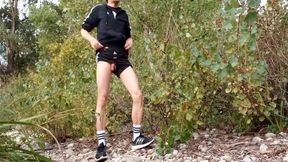 Cute Twink Jon Arteen Wears Black Adidas Outfit, Shows His Underwear, Walks Freeballing, Jerking Off Throught His Short Shorts, Cumming Outdoor 8 Min