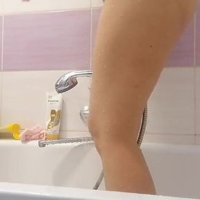 Sexy Stepmom Takes a Shower, Hairy Pussy, Big Tits.