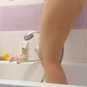 Sexy Stepmom Takes a Shower, Hairy Pussy, Big Tits.