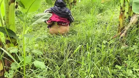 I took my neighbor into the banana plantation and hugged her and started fucking