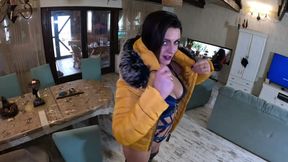 Downjacket Try-on & Blowjob Tease - Coat Fetish, Masturbation & Messy Cum Finish 327