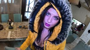 Downjacket Try-on & Blowjob Tease - Coat Fetish, Masturbation & Messy Cum Finish 327