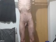 Stretching my skinny body with stretch bands