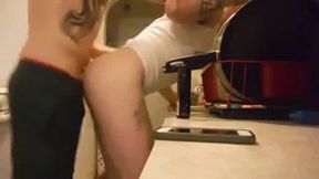 Tattooed Muscle Hunk Barebacks his Boy after Work