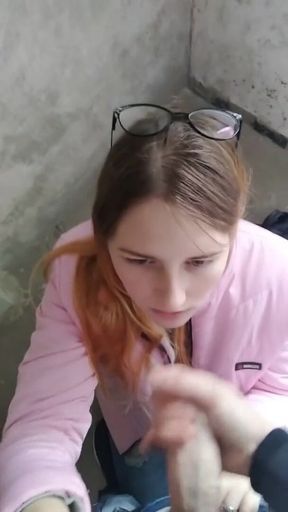The girl sucked at the entrance