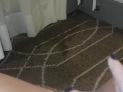 Naughty pisser soaks carpet and drapes