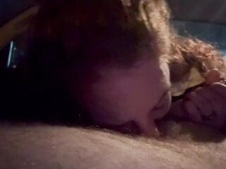Redhead gives awesome oral sex and foot job to BWC IN CAR AT NIGHT