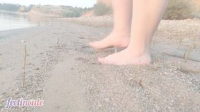 Bare sandy wet feet