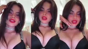 Sexy Brunette in Red Lipstick Teases Camera With Sultry Close-Up Show