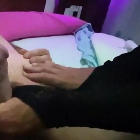 Night Time Handjob with Soft Ballbusting: She Massages Cock and Balls