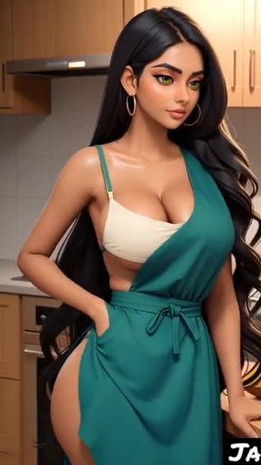 Captivating moment from &quot;Indian desi Jaya wearing apron in her kitchen (Ai model)&quot;