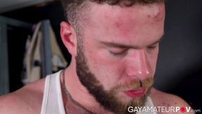Sensual cock stroking in the locker room by bearded stud Marcus McNeill