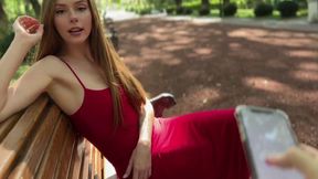 Redhead skinny hot babe got vibrator in her pussy during real date