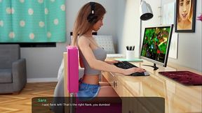 Hermanastra jugando a LOL pierde apuesta y me ense&ntilde_a su co&ntilde_o virgen! (Milfy City Gameplay - Sarah) - Dmente