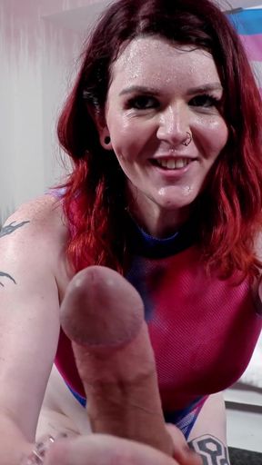 Busty trans amazon loves cock