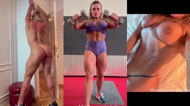 Muscular milf flexes her power in solo workout