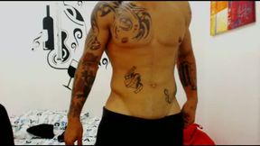 Tattooed  Guy Plays with His Cock Does Nothing on Cam
