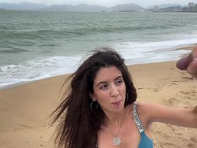 Babe Can I Cum On Your Tits? - Public Cock Flashing On The Beach