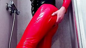 Rubberdoll enjoys shower enema and fingers her asshole