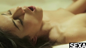 ”Cute brunette rides her man's cock hard as soon as they are alone”