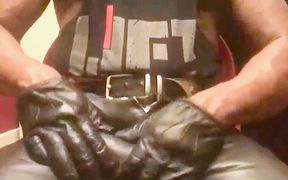 Black Dad Leather Jeans & Gloves BBC Rubbing to Ejaculation