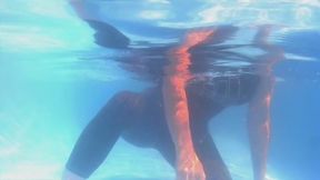 Breath holding underwater in outdoor pool
