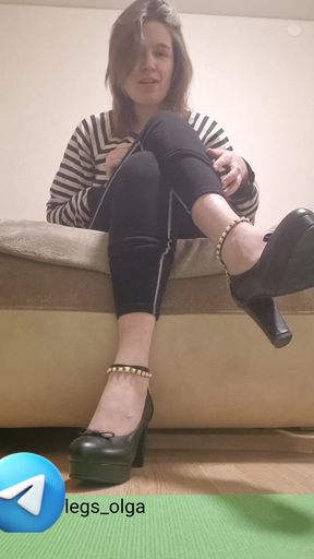 The girl makes you lick your feet and shoes. Sweet femdom