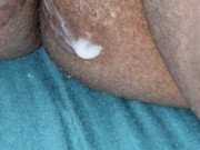 Ebony BBW creampie aftermath, huge cum load on pussy by BHM