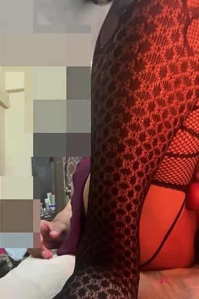 Enjoying in Home Alone Wearing Stepsister Skirt and Stockings