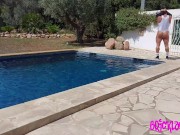Pool man gets hard in spandex leotard