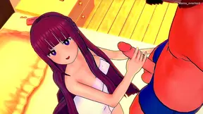 Ferns Lush Violet Locks Drape Down as She Seduces in Silky Towel – Steamy 3D Encounter