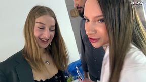 backstage! innocent looking teens sasha paige & luna evans go slutty in dirty threesome fuck!