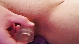 Trans Boy Cums using Clear Stroker