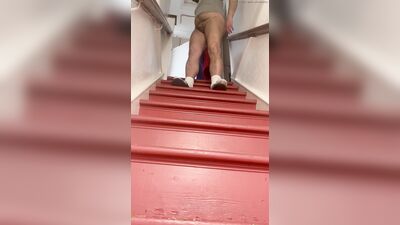 I jerk off on the stairs at home