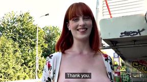Euro redhead with hairy pussy rides POV style before getting bent over for cash
