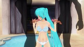3D HENTAI. Miku double blowjob