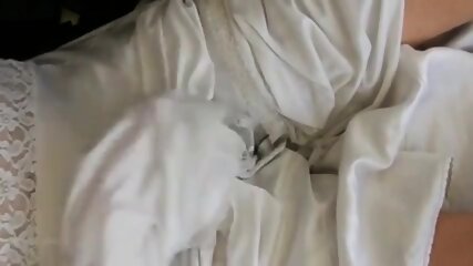 White nylon slip wank & cum