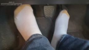 Driving in just my white gold toe socks