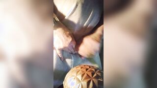 Crossdresser peeing and tugging on chocolate egg tasteeee
