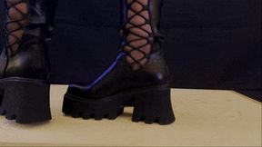 CBT in LAMODA Leather Black Combat Boots - Tamystarly - Cock Balls Crush Trample, Bootjob, Trampling, Shoejob, Stomping