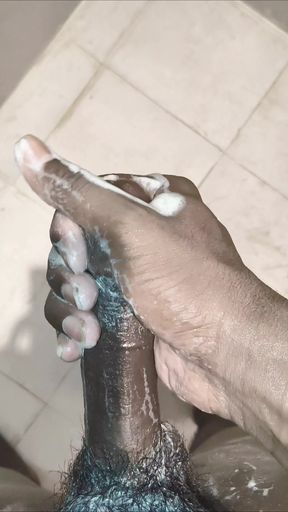 TS Azzy Doing Self Pleasure Best Soap Handjob Masturbation In Bathroom