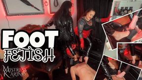 Double Feet Worship, Licking Feet and Foot Gagging | Mistress Karino and Dominatrix Dinah [MP4 HD]