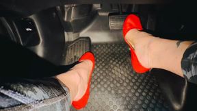 Pedal Pushing Drive to Gym In My Red Ballet Flats to Barefoot