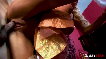 3 wayporn - Sharon Pink a Big Breasts Blonde Slut is Jerked in Face Strongly by Tony James.